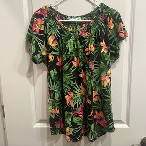 KIWI FRESH Womens Top Smock Short Sleeve Shirt Size XL Tropical.